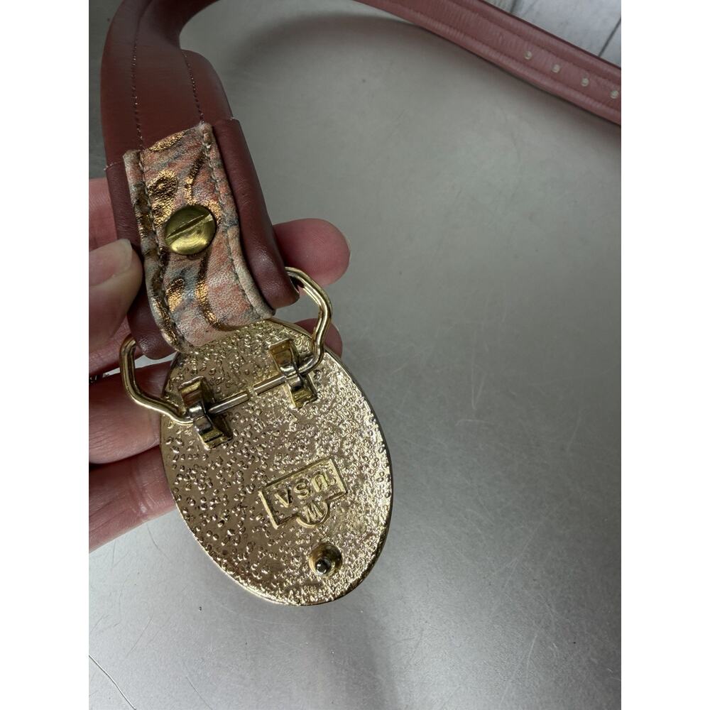 Vintage Belt Buckle Silver Rose Yellow Gold Etched Floral Metallic Belt XS - Picture 2 of 3